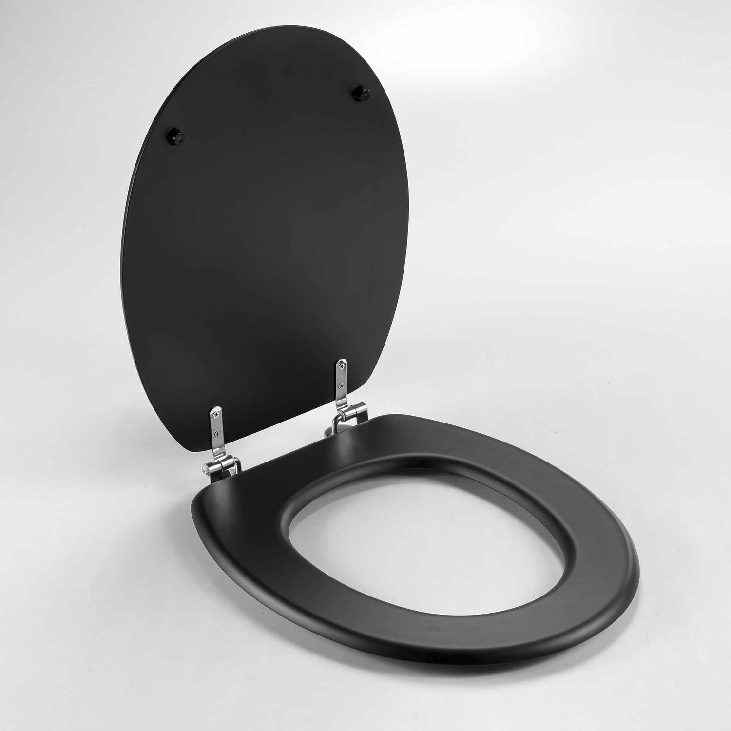 Wicotex-Toiletbril-WC bril MDF-Hout mat zwart inclusief metallic scharnieren.