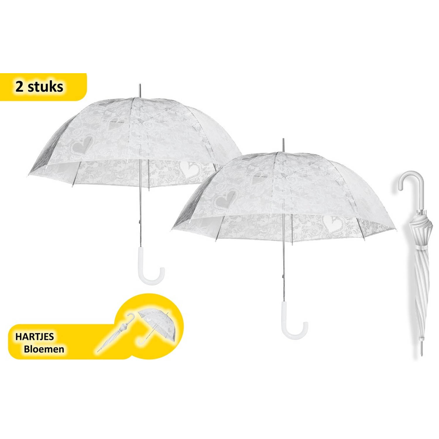 Hartjes Paraplu 2 stuks -Transparant met Handopening Ø 95 cm-Fashion Dessin