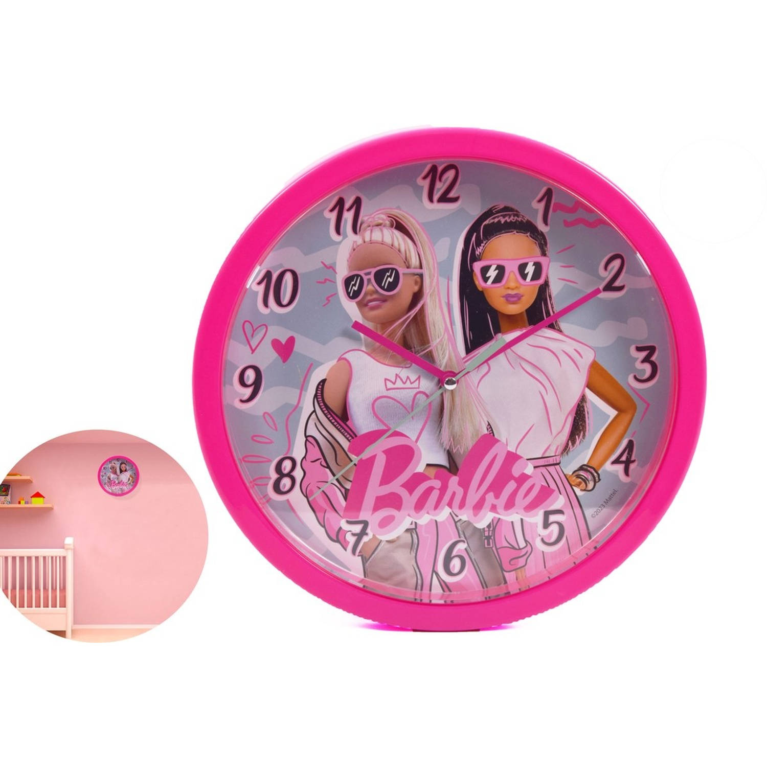 Wandklok voor kinderen barbie 25 cm | barbie poppetjes wandklok | roze/paars Klok | Speelgoed