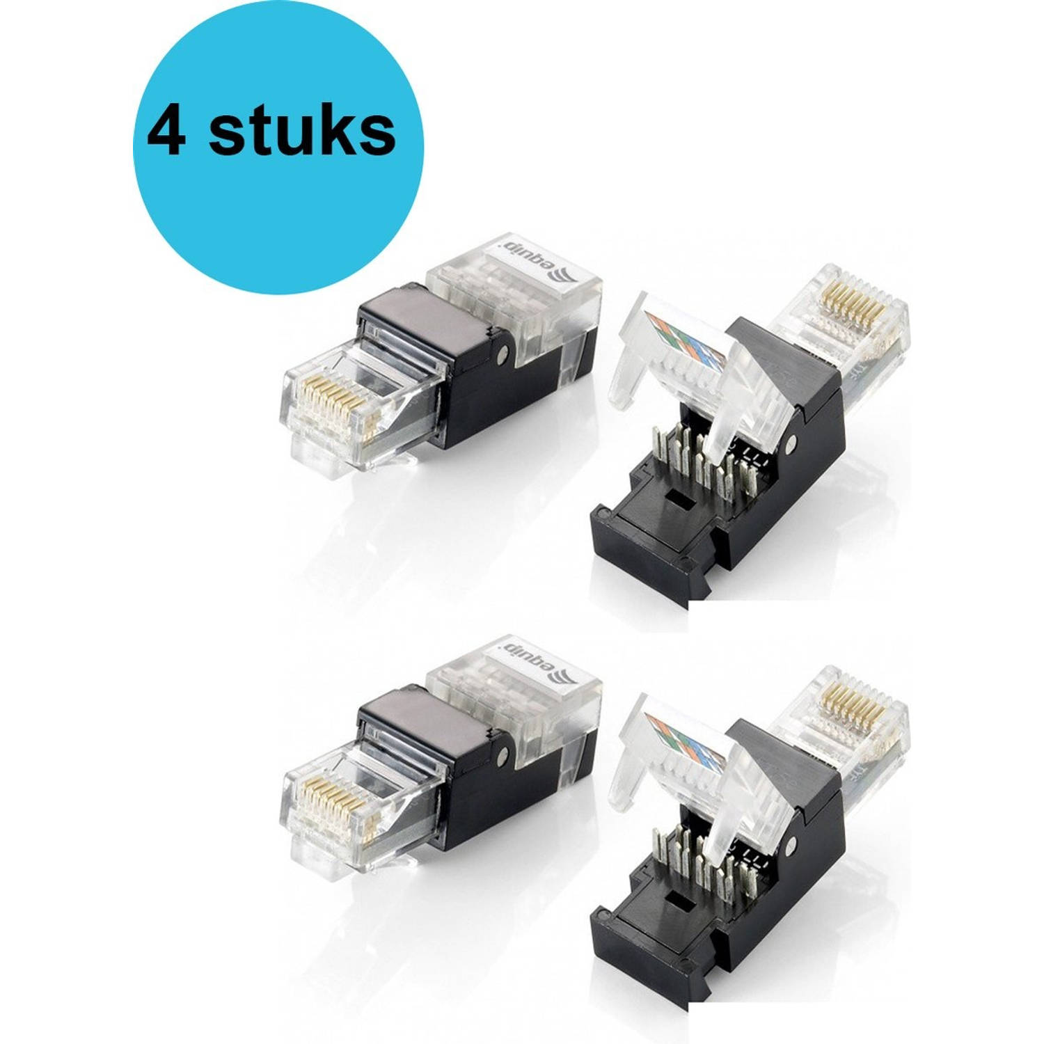 4 stuks kabel-connector RJ-45 Zwart, Transparant RJ45 connectoren - Stekker - Connector - Cat5E - Cat6 - Plugs - Connector stekker - UTP - Ethernet - Internet plug - Netwerkstekker