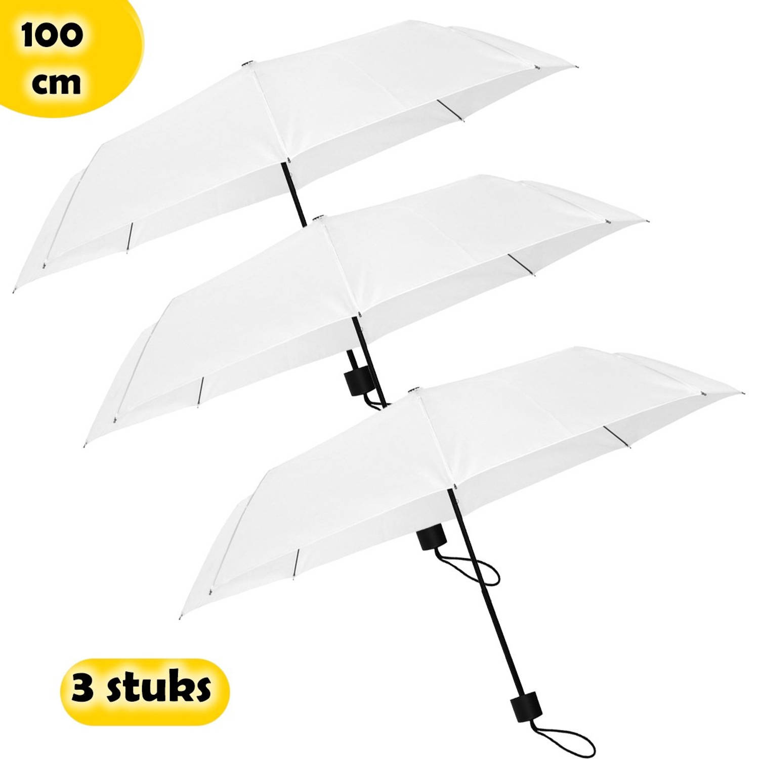 3X Opvouwbaar paraplu's - handopening paraplu - Stevig paraplu met diameter van 100 cm - Wit