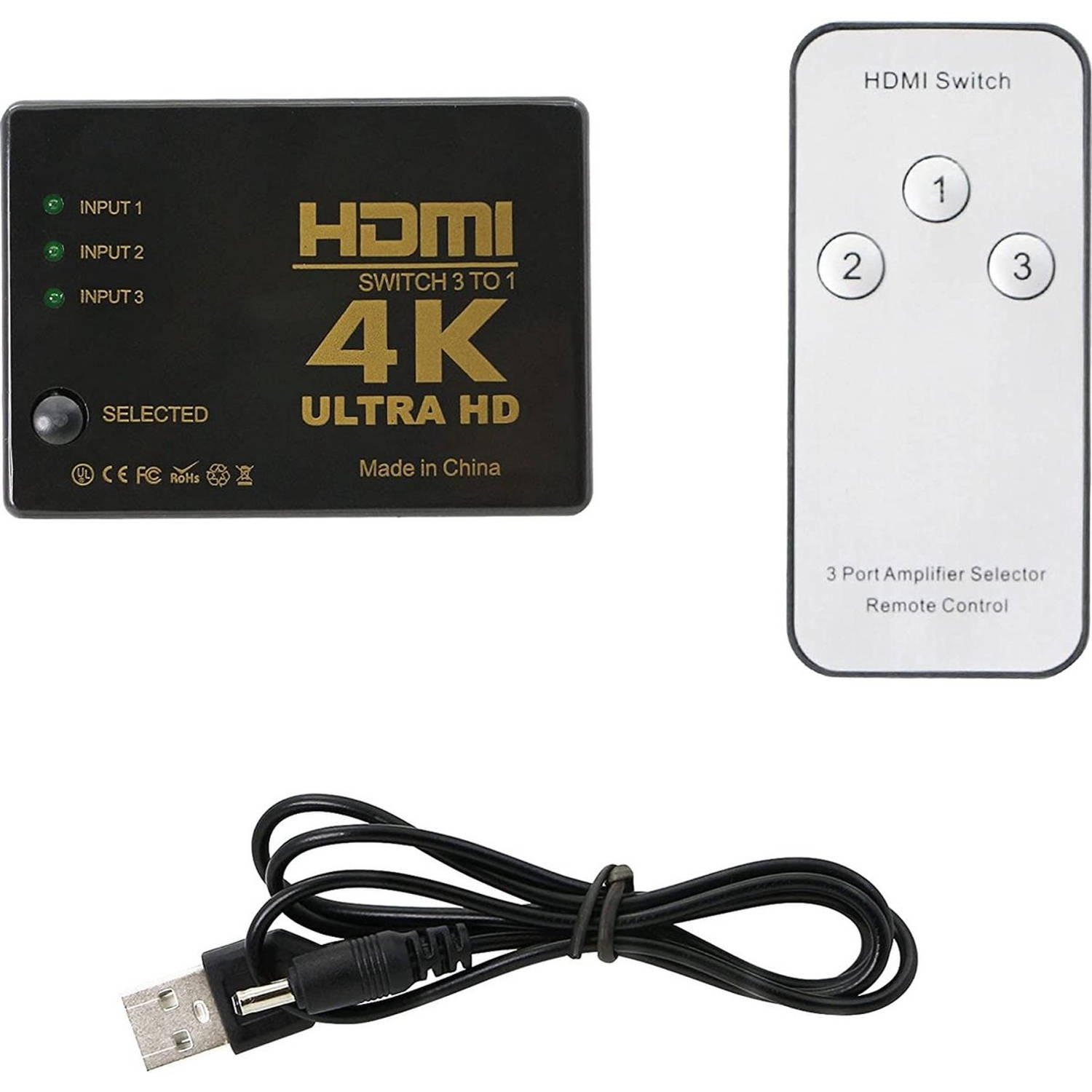 HDMI Switch Splitter 3 in 1 Out HDMI Switch Selector 3-poorts box met IR-afstandsbediening HDMI 1.4 HDCP-ondersteuning 4K Ultra HD 3D 3840/2160P/1080P