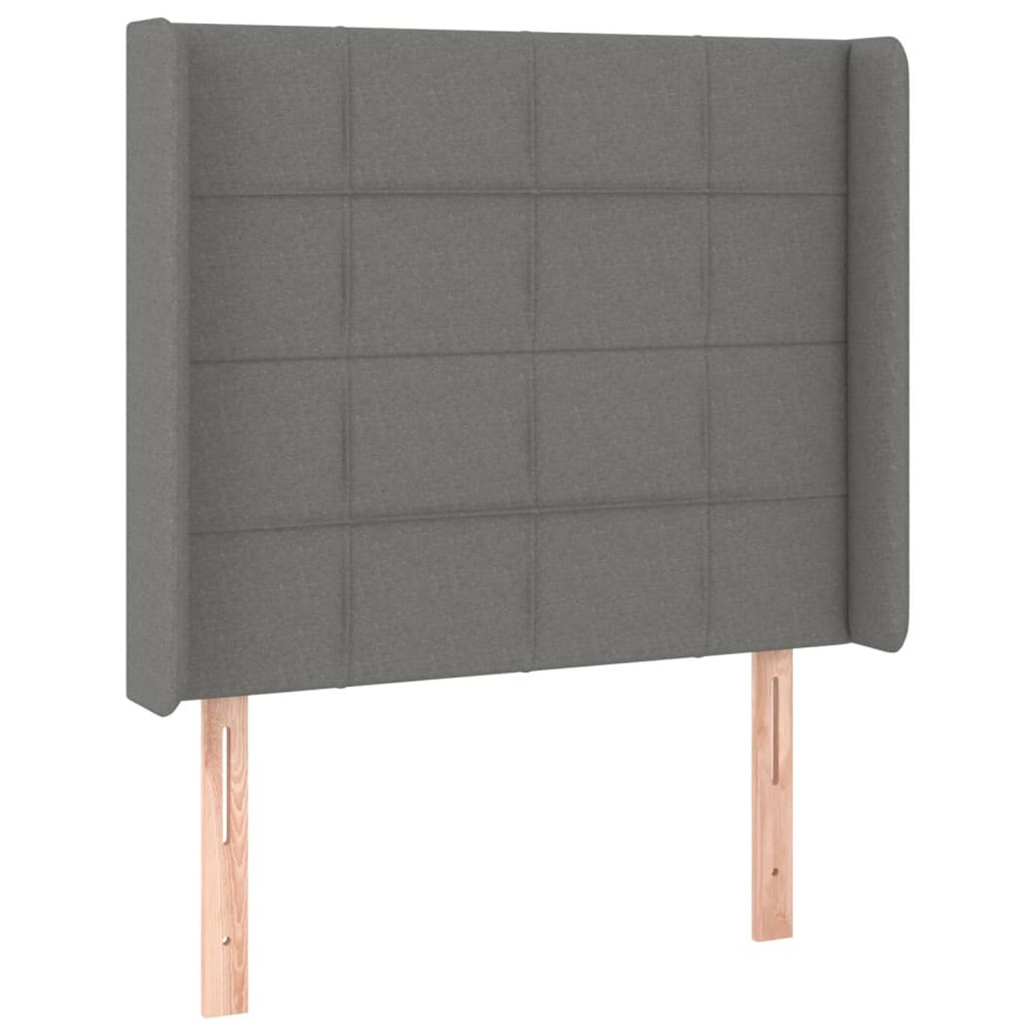 The Living Store Hoofdbord met randen 83x16x118/128 cm stof donkergrijs - Bedonderdeel