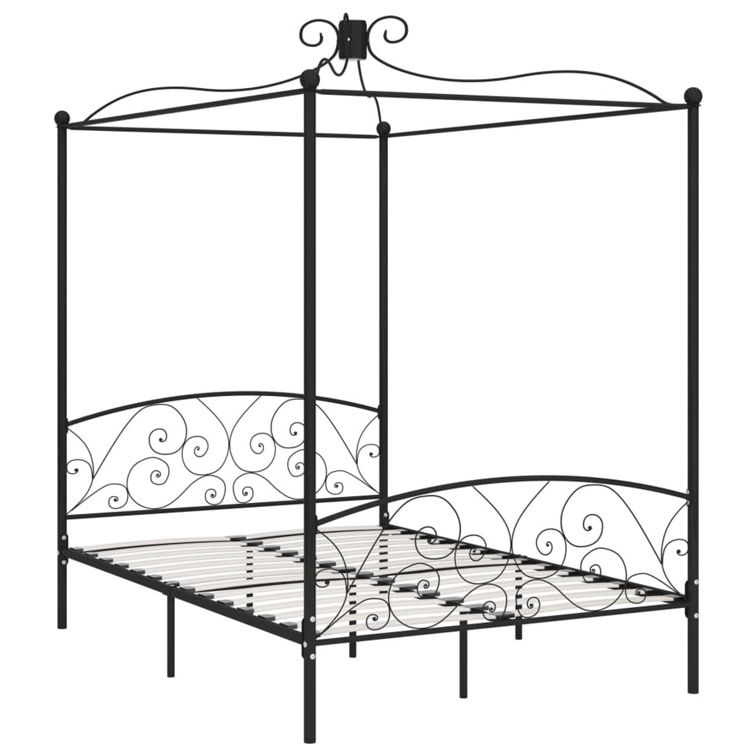 The Living Store Hemelbedframe metaal zwart 120x200 cm - Bed