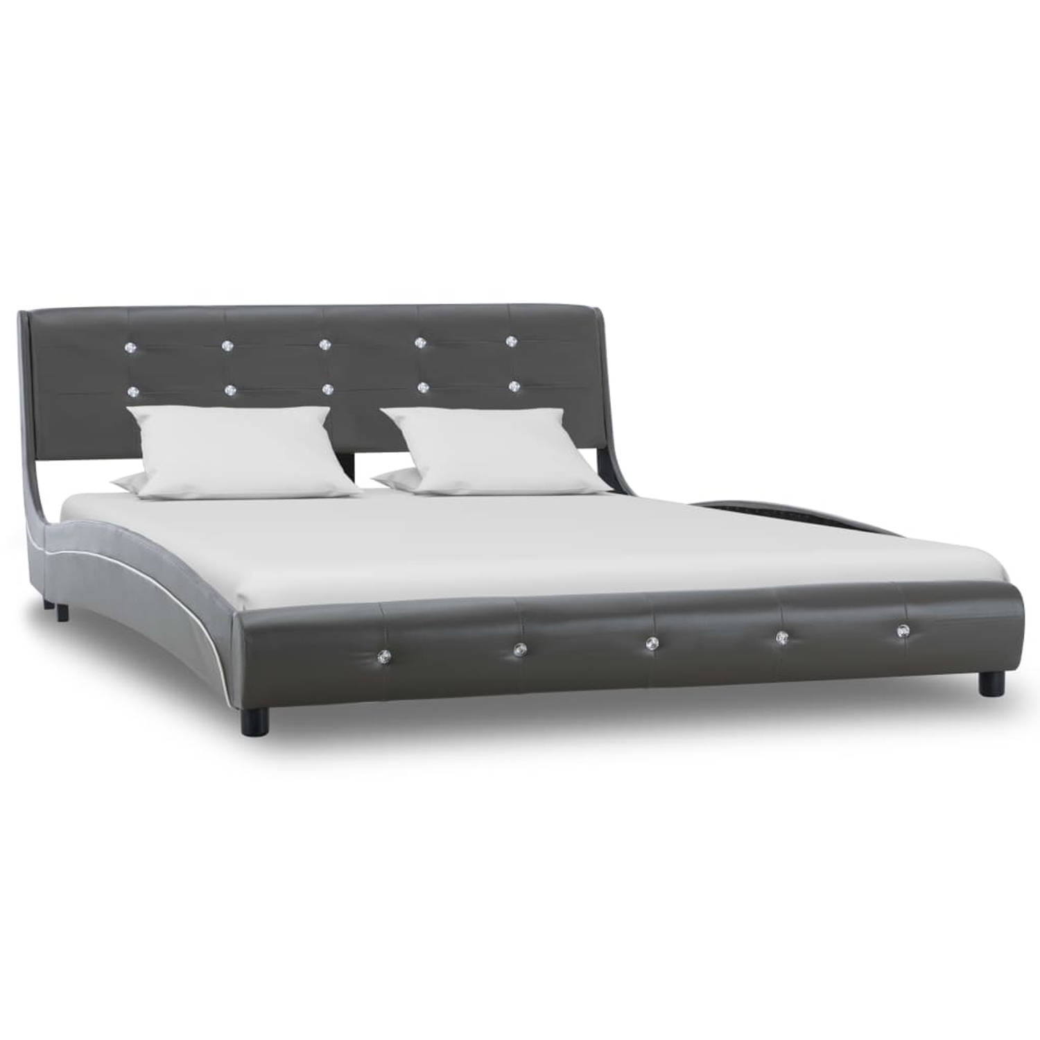 The Living Store Bed met matras kunstleer grijs 140x200 cm - Bed - Bedden - Tweepersoonsbed - Tweepersoonsbedden - Slaapmeubel - Slaapmeubels - Gestoffeerd Bed - Gestoffeerde Bedde