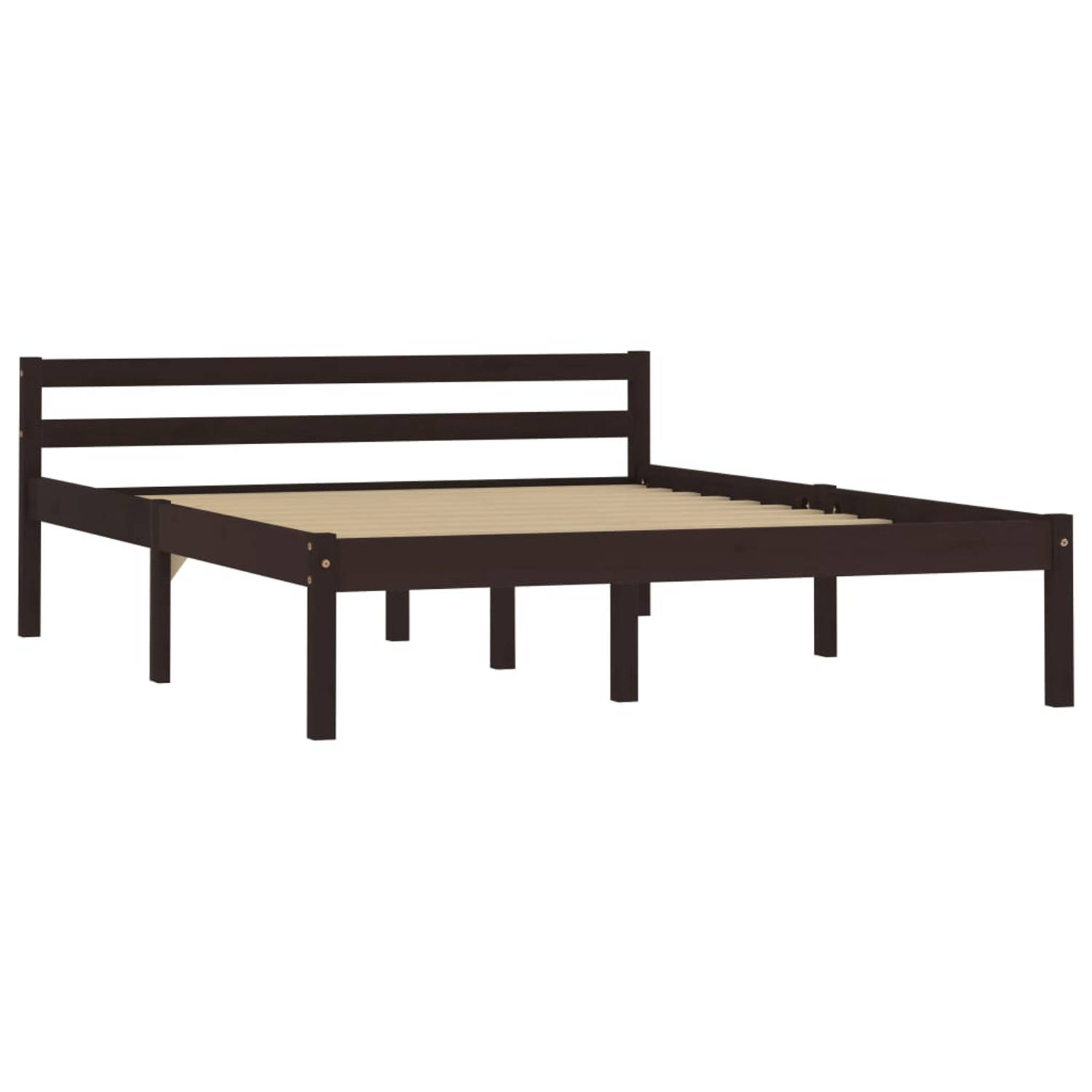 The Living Store Bedframe Massief Grenenhout - 206 x 126 x 60 cm - Donkerbruin