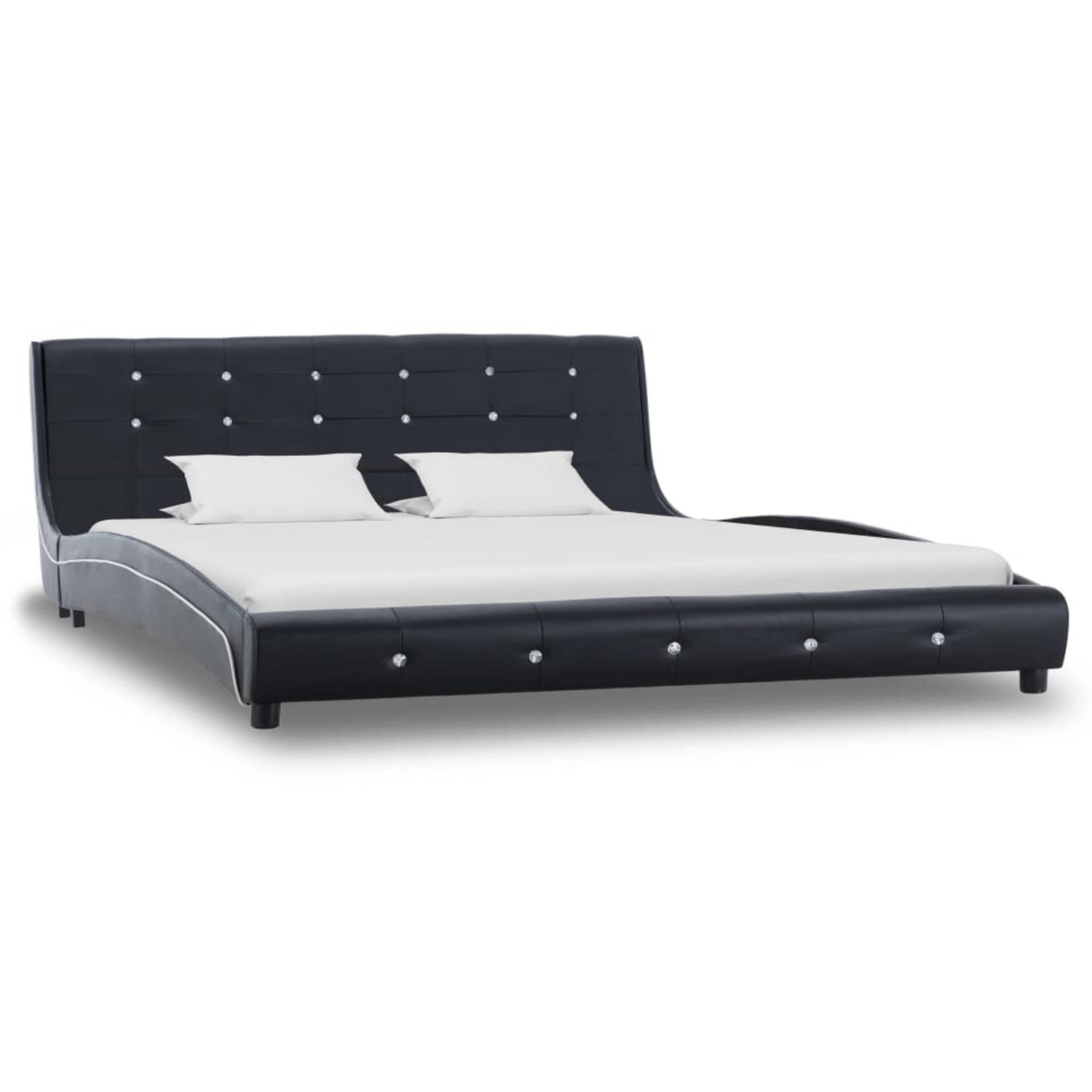 The Living Store Bed met traagschuim matras kunstleer zwart 160x200 cm - Bed - Bedden - Tweepersoonsbed - Tweepersoonsbedden - Slaapmeubel - Slaapmeubels - Gestoffeerd Bed - Gestof