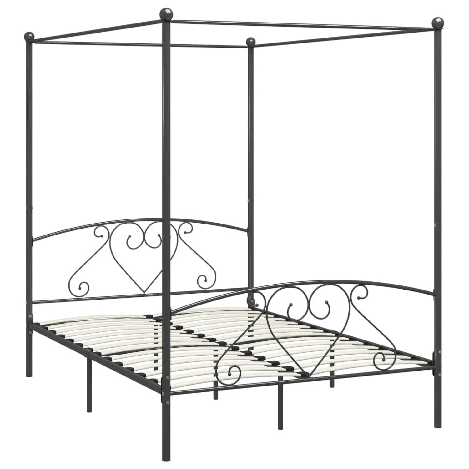 The Living Store Hemelbedframe - Grijs Metaal - 209 x 147.5 x 198 cm - Massief en duurzaam - Inclusief lattenbodem - Geschikt voor matras 140 x 200 cm