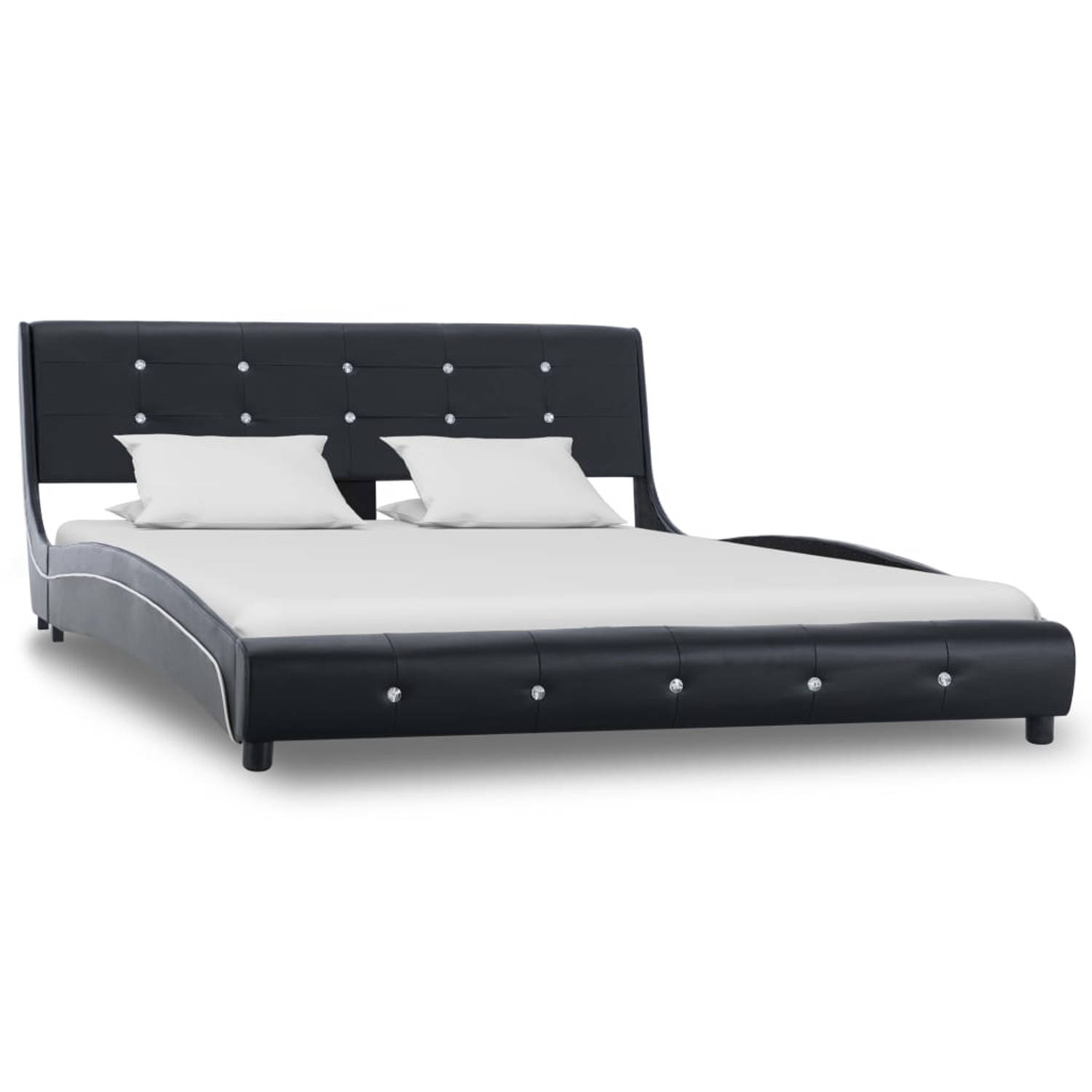 The Living Store Bed met matras kunstleer zwart 140x200 cm - Bed - Bedden - Tweepersoonsbed - Tweepersoonsbedden - Slaapmeubel - Slaapmeubels - Gestoffeerd Bed - Gestoffeerde Bedde