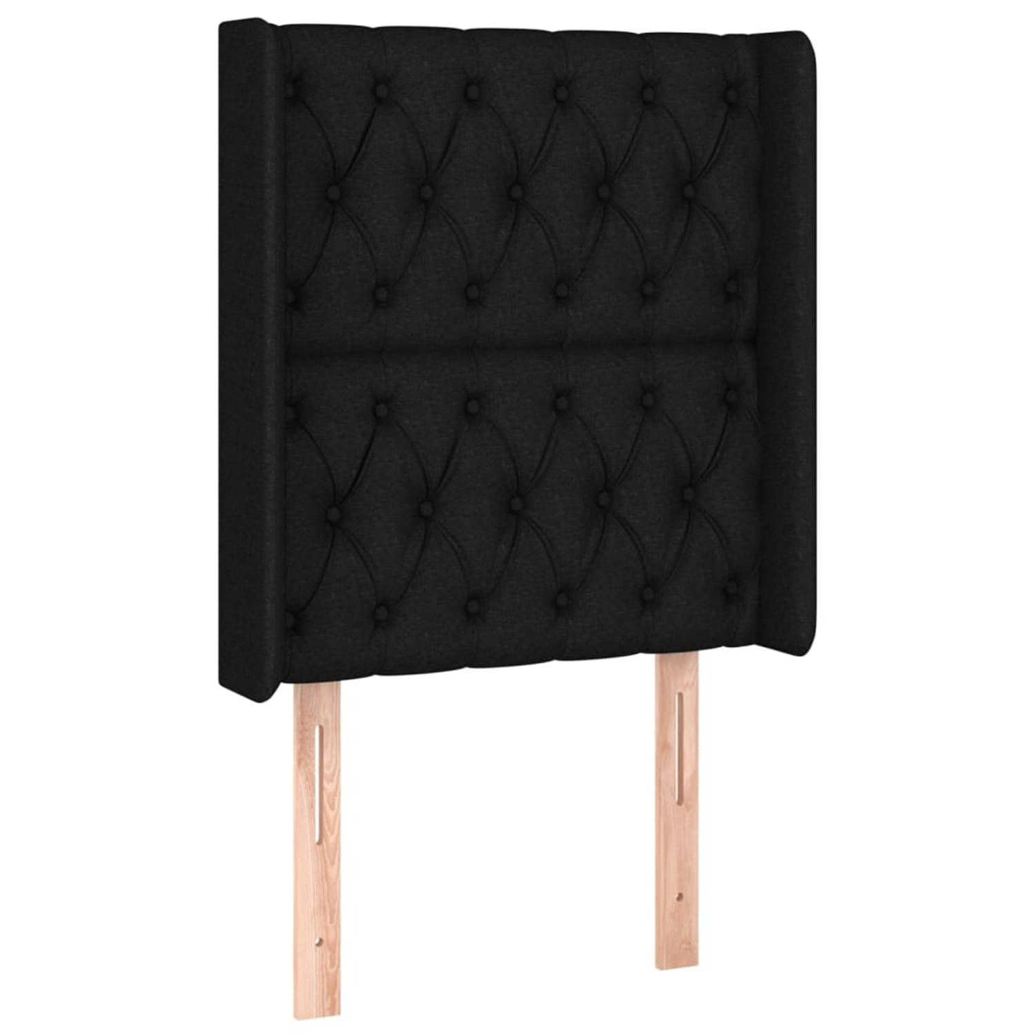 The Living Store Hoofdbord met randen 83x16x118/128 cm stof zwart - Bedonderdeel