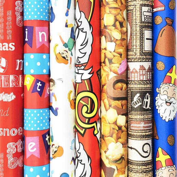 sinterklaas geschenkzakken (2 Stuks), incl. 40 Naamstickers & 7 Rollen Cadeaupapier 3 mtr x 70 cm