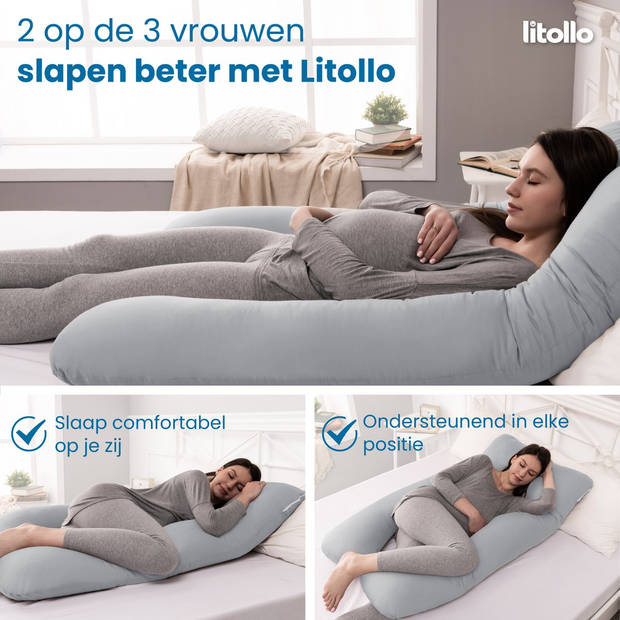 Litollo® Zwangerschapskussen (U-vorm) - Voedingskussen - Lichaamskussen - Body pillow - 280cm -