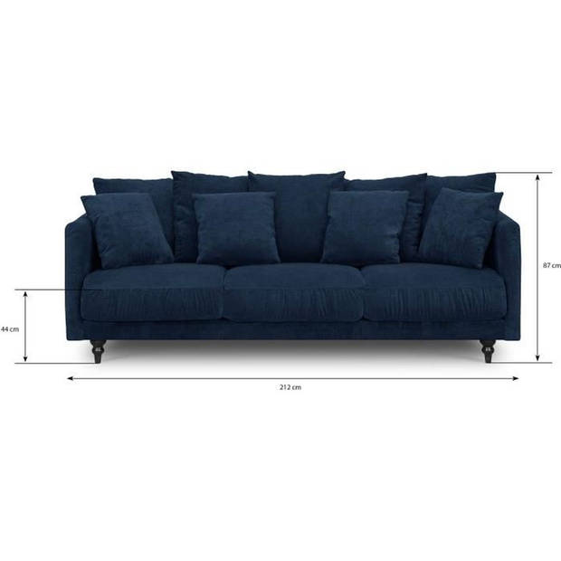 4-zits vaste rechte bank - Blauwe stof - Klassiek - L 212 x D 93 cm - CONSTANCE