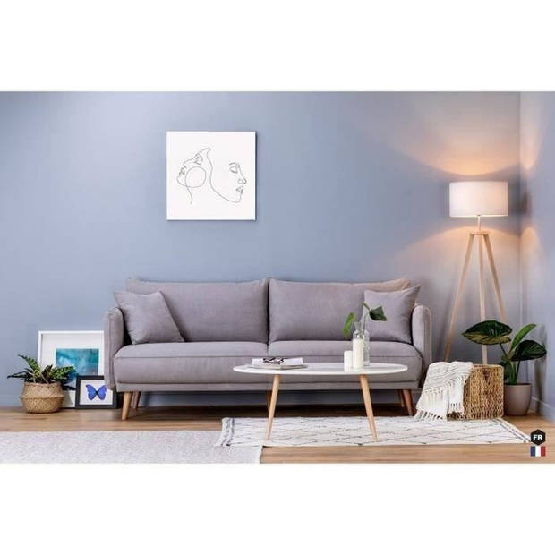 DAREN Vaste 3-zitsbank - Lichtgrijze stof - Scandinavische stijl - 2 decoratieve kussens - L 207 x D 90 x H 88 cm