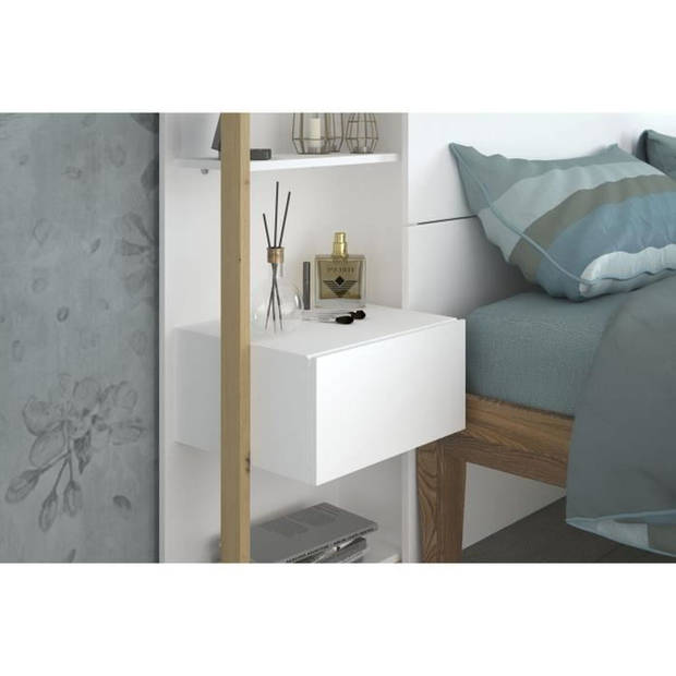 PARISOT Hoofdeinde met planken + nachtkastjes - Artisanaal eiken en wit decor - L 255 x D 36 x H 103 cm - WIT
