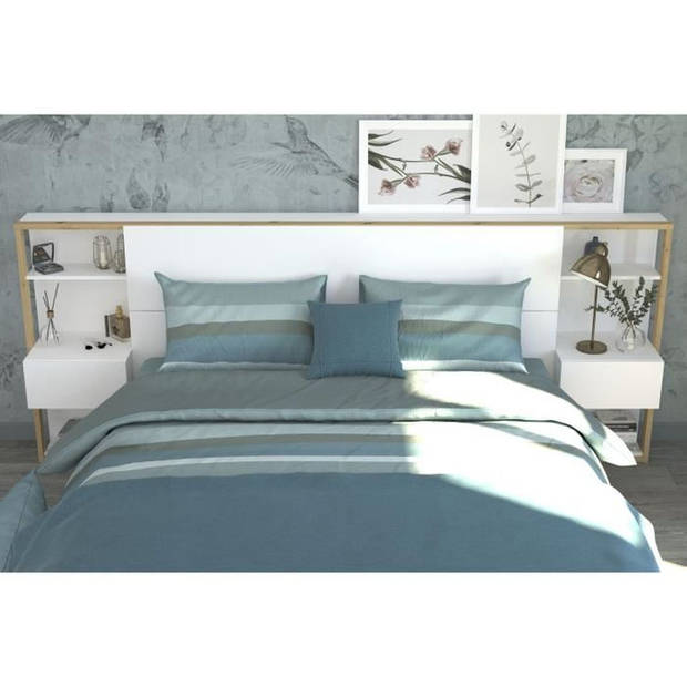PARISOT Hoofdeinde met planken + nachtkastjes - Artisanaal eiken en wit decor - L 255 x D 36 x H 103 cm - WIT