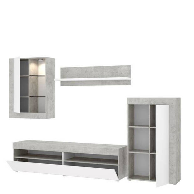 TOKIO TV-meubelset - Klassiek - Spaanplaat - Wit en beton - L 265 x D 42 x H 180 cm