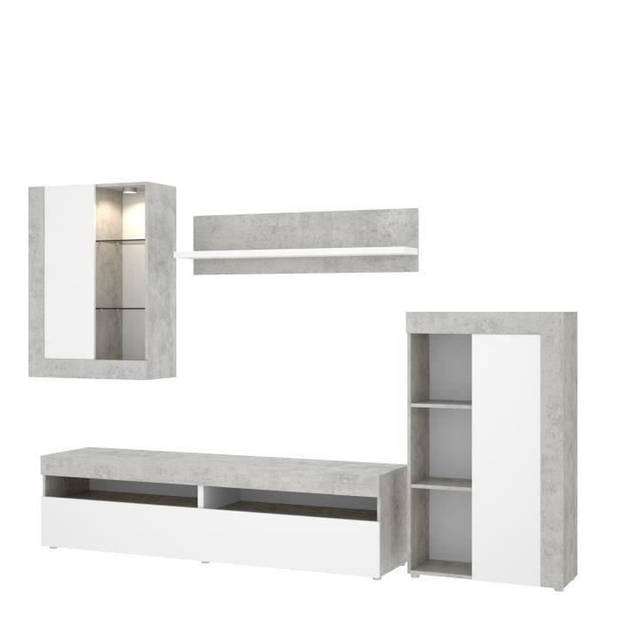 TOKIO TV-meubelset - Klassiek - Spaanplaat - Wit en beton - L 265 x D 42 x H 180 cm