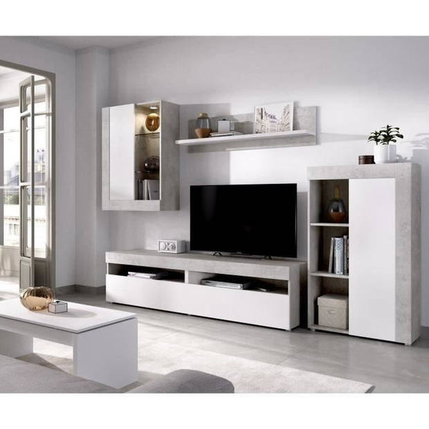 TOKIO TV-meubelset - Klassiek - Spaanplaat - Wit en beton - L 265 x D 42 x H 180 cm