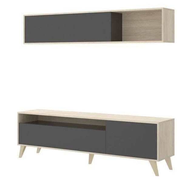 TV-meubel met wandplank - Eiken en grafiet decor - L 180 x D 41 x H 51 cm - BONN