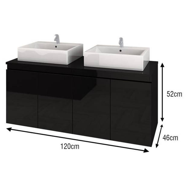 CINA Dubbele wastafel badkamerset L 120 cm - Zwart gelakt