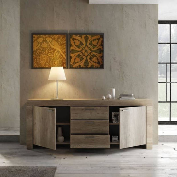 BRERA Woonkamerset: Buffet L 210 cm + Vitrine + Eettafel L 180 cm eiken