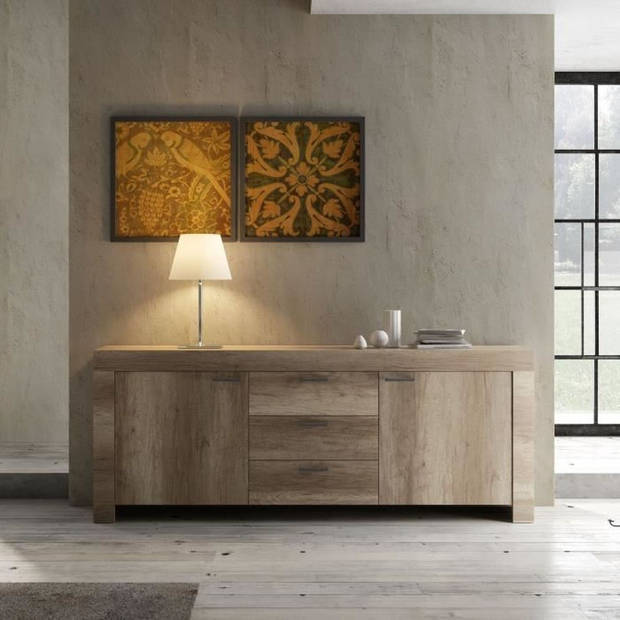 BRERA Woonkamerset: Buffet L 210 cm + Vitrine + Eettafel L 180 cm eiken