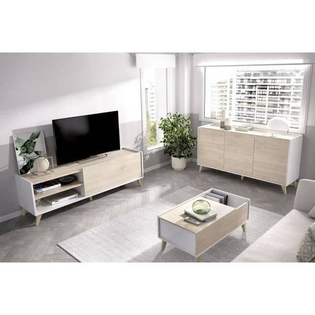 NESS buffet salontafel TV-kastset - Melamine - Scandinavische stijl - Eiken en wit