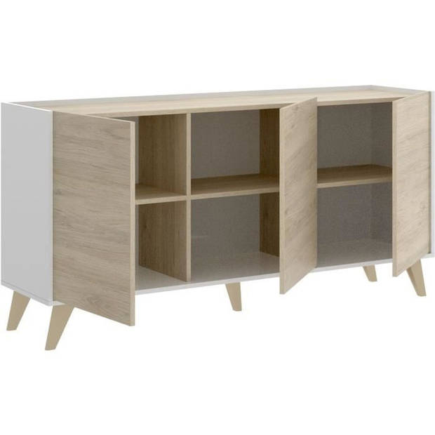 NESS buffet salontafel TV-kastset - Melamine - Scandinavische stijl - Eiken en wit