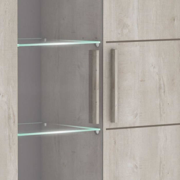 DEMEYERE Woonkamerset Eettafel 170 cm + 2 deurs dressoir + 1 vitrinekast - Eiken/Licht betondecor - ANTIBES