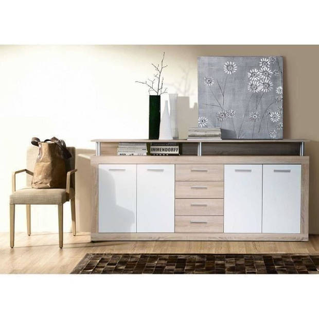 CAVA Eigentijds laag Dressoir met eiken en wit decor - L 197 cm