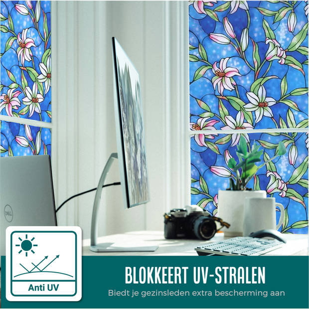 Homewell Raamfolie HR++ 45x300cm - Isolerend & Zonwerend - Anti inkijk - Glas in Lood Orchidee
