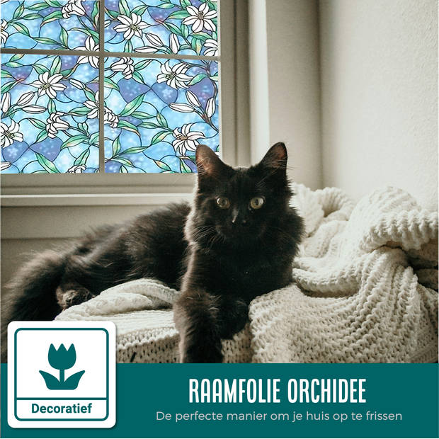 Homewell Raamfolie HR++ 45x300cm - Isolerend & Zonwerend - Anti inkijk - Glas in Lood Orchidee