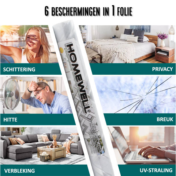 Homewell Raamfolie HR++ 45x300cm - Zonwerend & Isolerend - Statisch - Vlecht