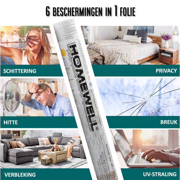 Homewell Raamfolie HR++ 60x200cm - Isolerend & Zonwerend - Anti inkijk - Statisch - Stof