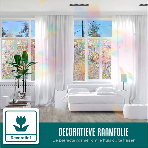 Homewell Raamfolie HR++ 60x200cm - Zonwerend & Isolerend - Statisch - Regenboog Mozaïek