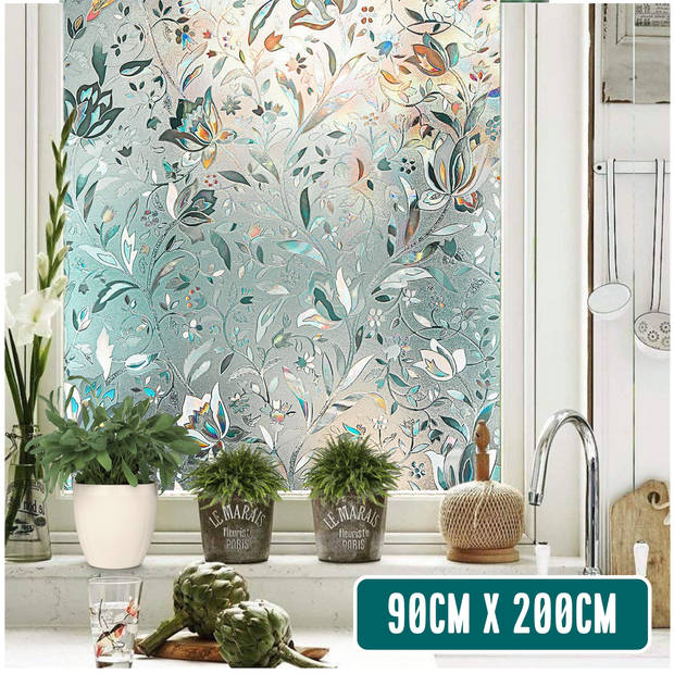 Homewell Raamfolie HR++ 90X200cm - Zonwerend & Isolerend - Statisch - Regenboog Bloemen