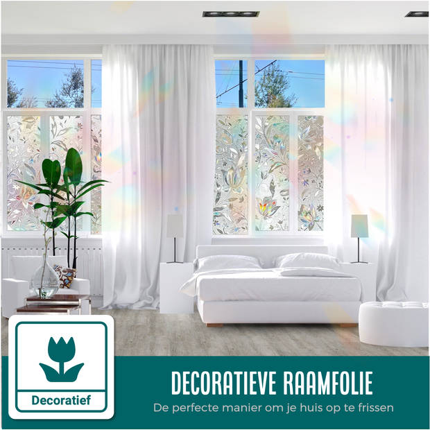 Homewell Raamfolie HR++ 45x300cm - Zonwerend & Isolerend - Statisch - Regenboog Bloemen