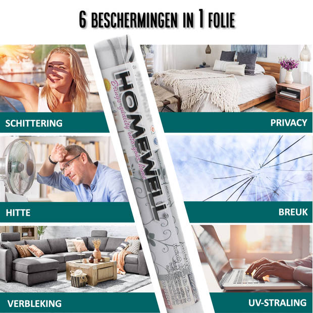 Homewell Raamfolie HR++ 60x200cm - Isolerend & Zonwerend - Anti inkijk - Statisch - Klimop