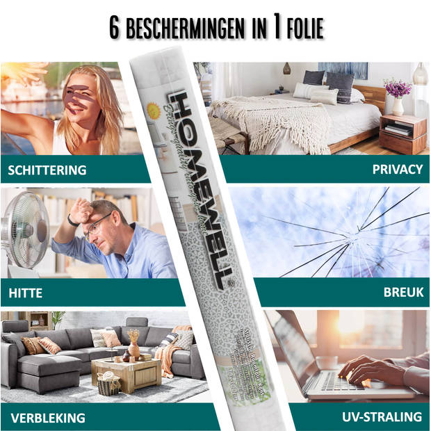 Homewell Raamfolie HR++ 70x300cm - Isolerend & Zonwerend - Anti inkijk - Statisch - Kant