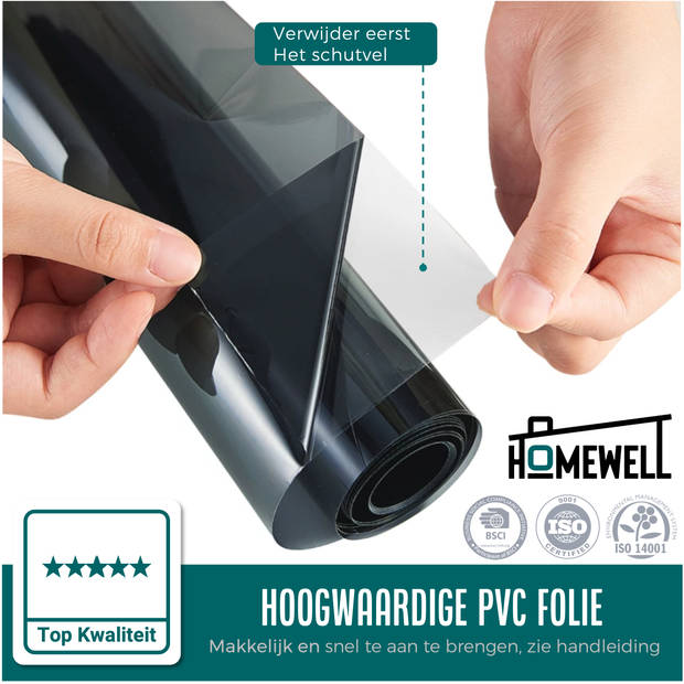 Homewell Zonwerende Raamfolie 30x300cm - UV protectie - Isolerend & Zelfklevend- Zwart Tint 39% - HR+