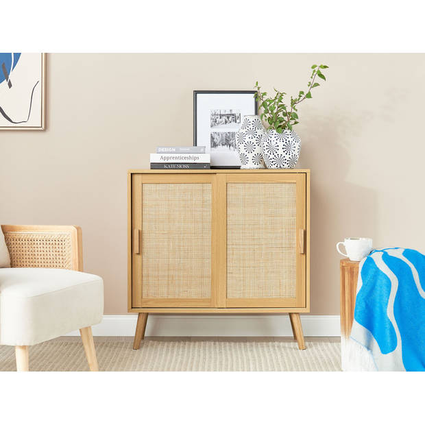 Beliani HODGEN - Sideboard-Lichte houtkleur-Vezelplaat, Rotan