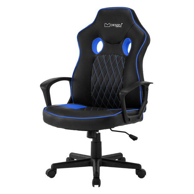 Gaming stoel met schommelfunctie brede zitting zwart/blauw imitatieleer ML-Design