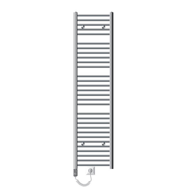 Elektrische badkamerradiator met verwarmingselement 900W 400x1800 mm chroom gebogen zijaansluiting & thermostaat