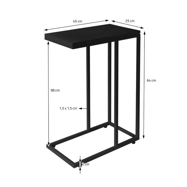 Bijzettafel C-vorm 45x25x64 cm Zwart hout met metalen frame ML-Design