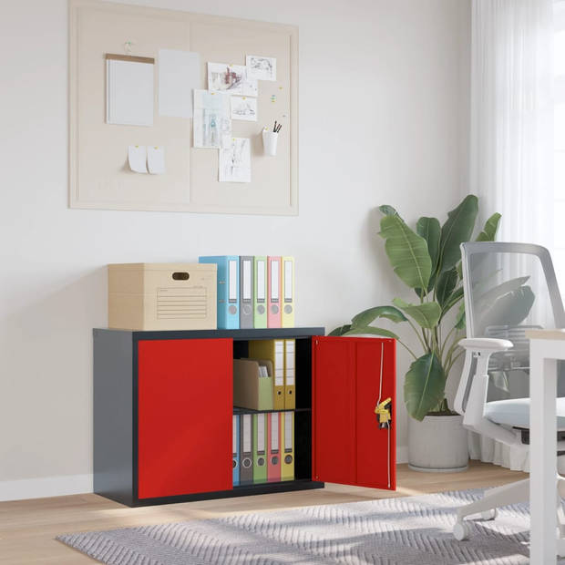 vidaXL Archiefkast 90x40x70 cm staal antracietkleurig en rood