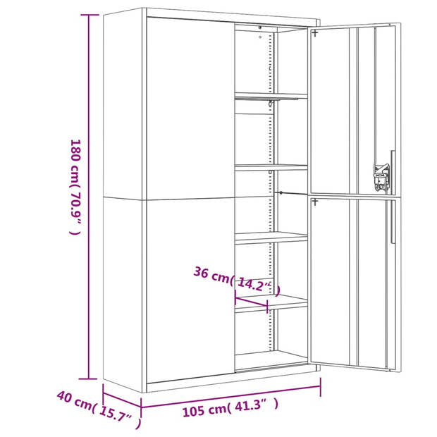 vidaXL Archiefkast 105x40x180 cm staal zwart