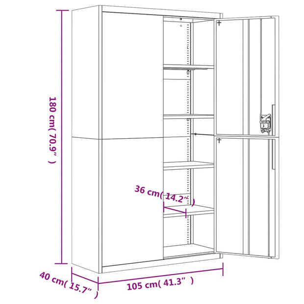 vidaXL Archiefkast 105x40x180 cm staal wit