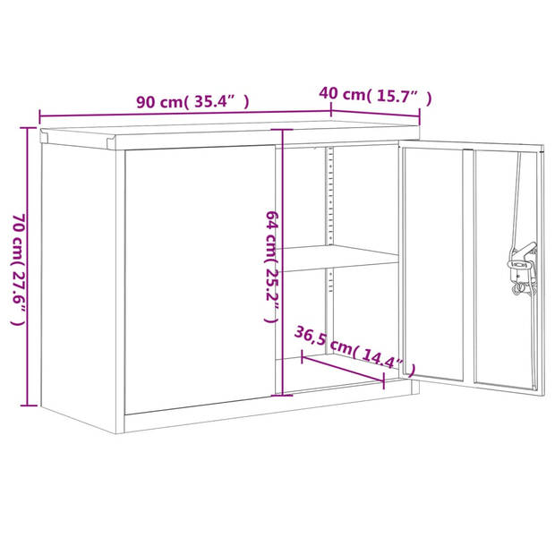 vidaXL Archiefkast 90x40x70 cm staal antracietkleurig