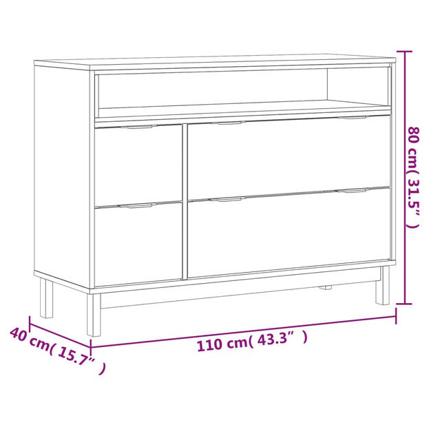 vidaXL Ladekast FLAM 110x40x80 cm massief grenenhout